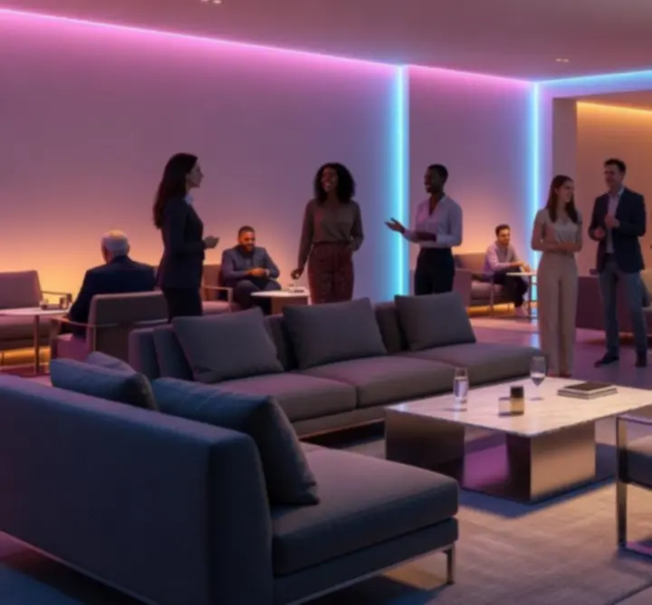 Moderní event v designovém prostoru s barevným osvětlením